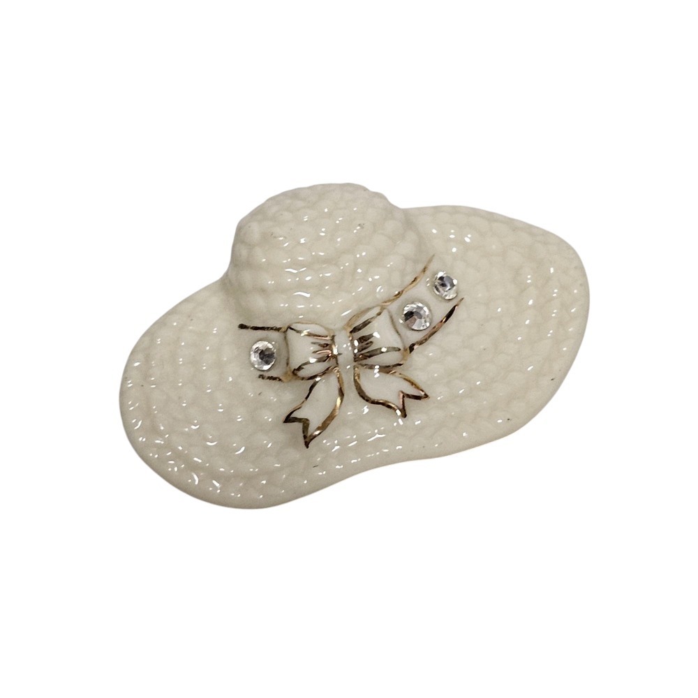 Lenox Hat Pin Brooch Rhinestone‎ Bow Cream Porcelain Sun Hat Lapel Pin - Picture 2 of 8